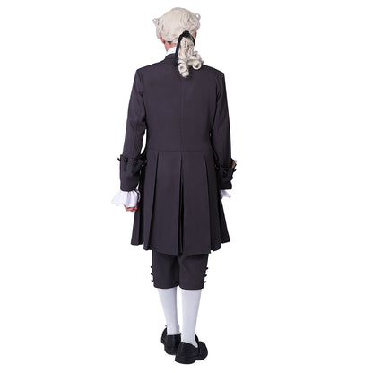Medieval Military Officer Men's Black Coat with with Waistcoat and Cravat Costume for Historical Reenactments Cosplay Events or Halloween Christmas or Parties