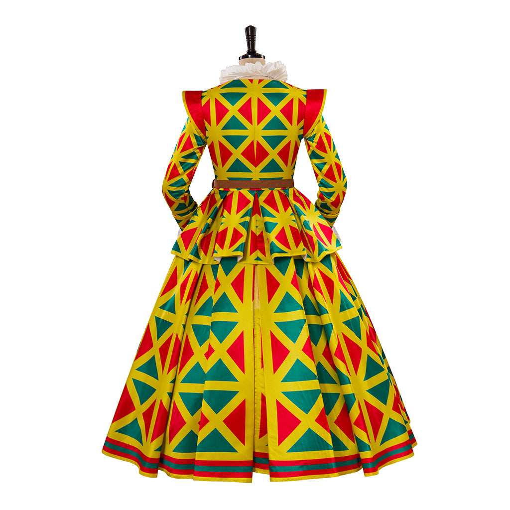 Medieval Style Colorful Diamond Patterned Gown with Fitted Bodice Long Sleeves and Full Skirt for Renaissance Fairs Halloween or Christmas