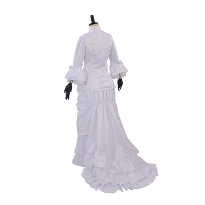 Victorian Rococo Medieval Floor Length Dress Flare Cuff Sleeve Dress Party Costume Prom Dress Princess Shakespeare Solid Ball Gown White Women's Royal Christmas Halloween Carnival Party Evening Dress Masquerade Adults' Dress All Seasons
