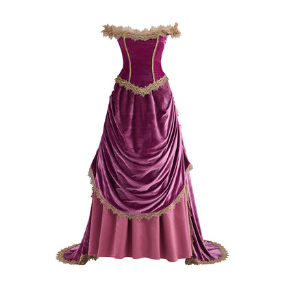 Victorian Purple Velvet Gown with Waist - Cinching and Flowing Skirt Details for Historical Reenactments Regency Themed Halloween Christmas