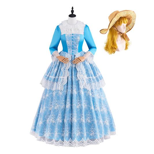 Colonial Blue and White Checkered Gown with White Lace Trims for Historical Reenactments Colonial Themed Halloween Christmas