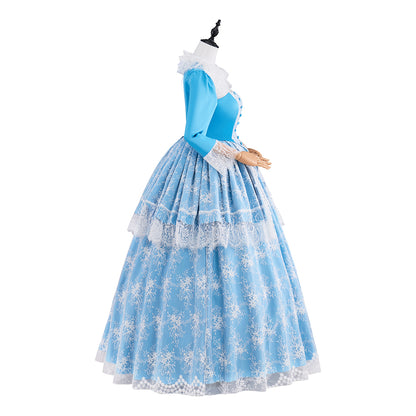 Colonial Blue and White Checkered Gown with White Lace Trims for Historical Reenactments Colonial Themed Halloween Christmas