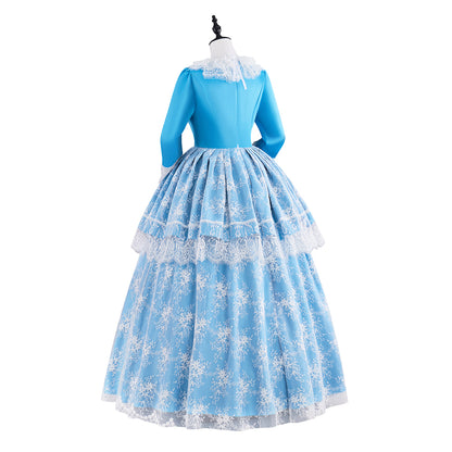 Colonial Blue and White Checkered Gown with White Lace Trims for Historical Reenactments Colonial Themed Halloween Christmas