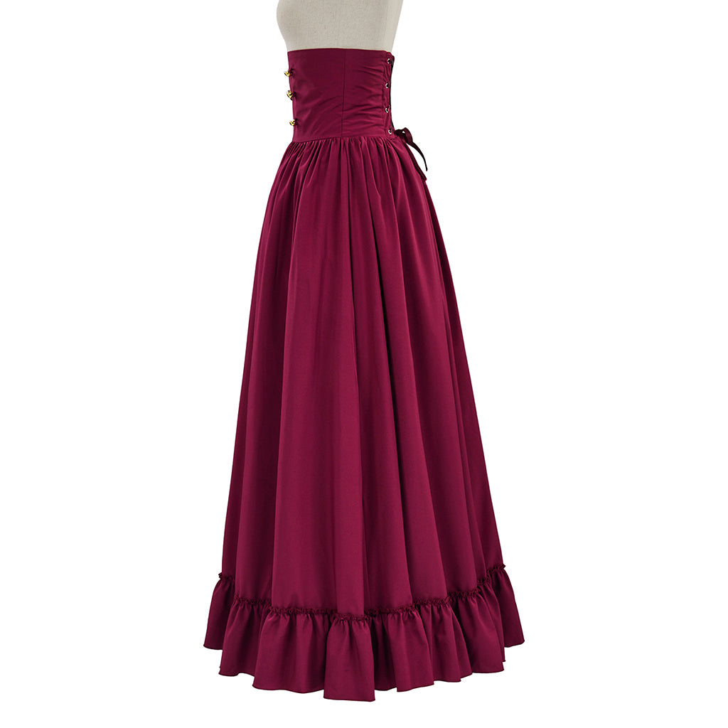 Medieval Style Burgundy High Waisted Skirt with Corset Style Waistband Golden Buttons for Historical Reenactments Cosplay Events Halloween Christmas