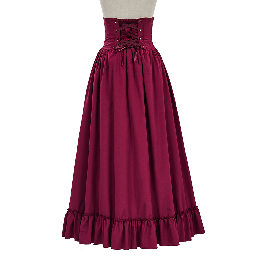 Medieval Style Burgundy High Waisted Skirt with Corset Style Waistband Golden Buttons for Historical Reenactments Cosplay Events Halloween Christmas