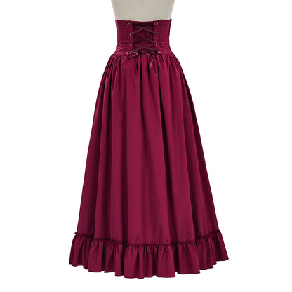 Medieval Style Burgundy High Waisted Skirt with Corset Style Waistband Golden Buttons for Historical Reenactments Cosplay Events Halloween Christmas