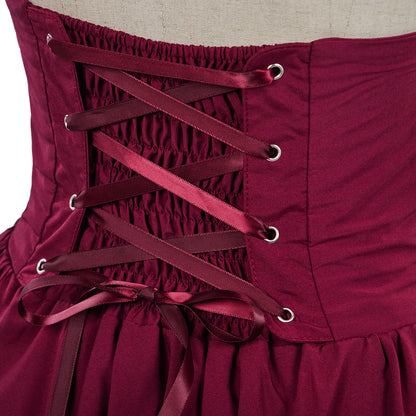 Medieval Style Burgundy High Waisted Skirt with Corset Style Waistband Golden Buttons for Historical Reenactments Cosplay Events Halloween Christmas