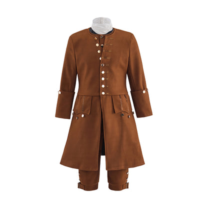 Colonial Brown Frock Coat with Buttoned Front and Tailored Silhouette for Historical Reenactments Colonial Themed Halloween Christmas