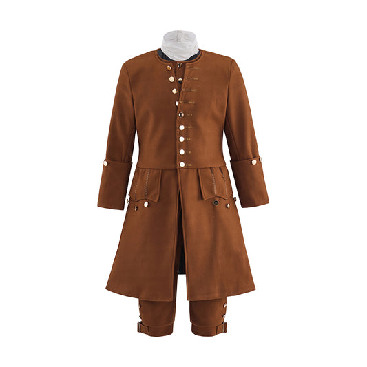 Colonial Brown Frock Coat with Buttoned Front and Tailored Silhouette for Historical Reenactments Colonial Themed Halloween Christmas