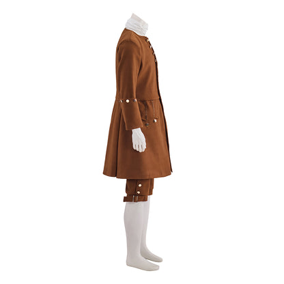 Colonial Brown Frock Coat with Buttoned Front and Tailored Silhouette for Historical Reenactments Colonial Themed Halloween Christmas