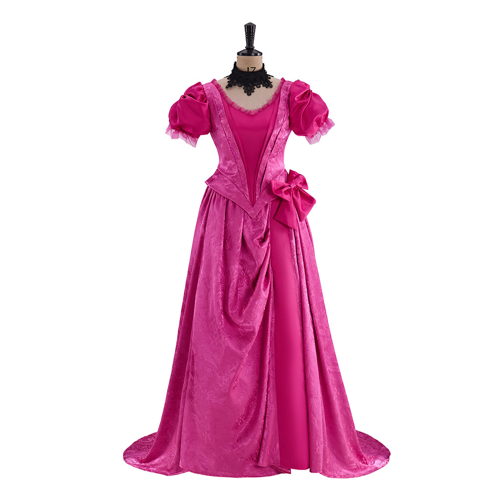 Victorian Pink Gown with Puffed Sleeves and Waist Cinching Details for Historical Reenactments Victorian Themed Halloween Christmas