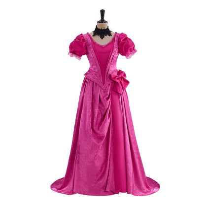 Victorian Pink Gown with Puffed Sleeves and Waist Cinching Details for Historical Reenactments Victorian Themed Halloween Christmas