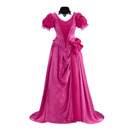 Victorian Pink Gown with Puffed Sleeves and Waist Cinching Details for Historical Reenactments Victorian Themed Halloween Christmas