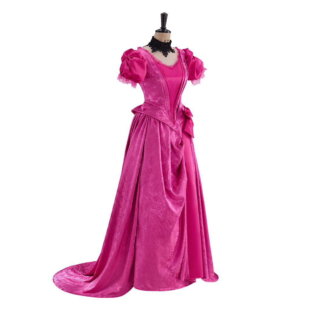 Victorian Pink Gown with Puffed Sleeves and Waist Cinching Details for Historical Reenactments Victorian Themed Halloween Christmas