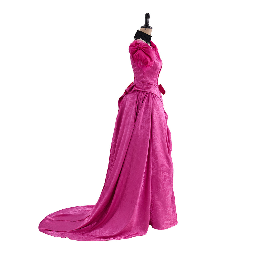 Victorian Pink Gown with Puffed Sleeves and Waist Cinching Details for Historical Reenactments Victorian Themed Halloween Christmas