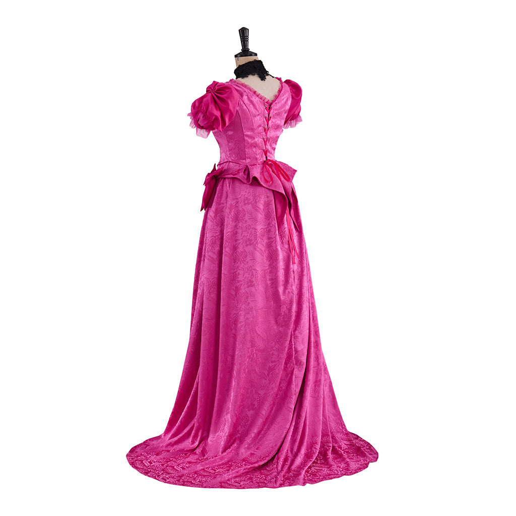 Victorian Pink Gown with Puffed Sleeves and Waist Cinching Details for Historical Reenactments Victorian Themed Halloween Christmas