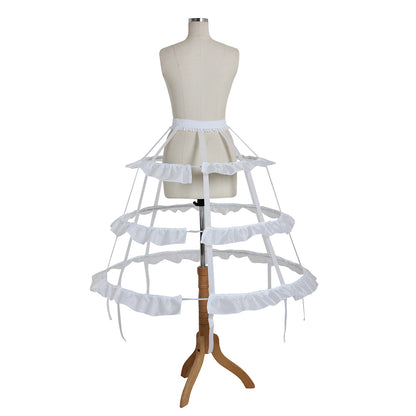 Women's Black Baroque Cage Hoop Skirt Pannier with Ruffled Edges, Victorian Crinoline Underskirt, Black Vintage Petticoat for Ball Dress, Cosplay, Princess Dress, Rococo Style