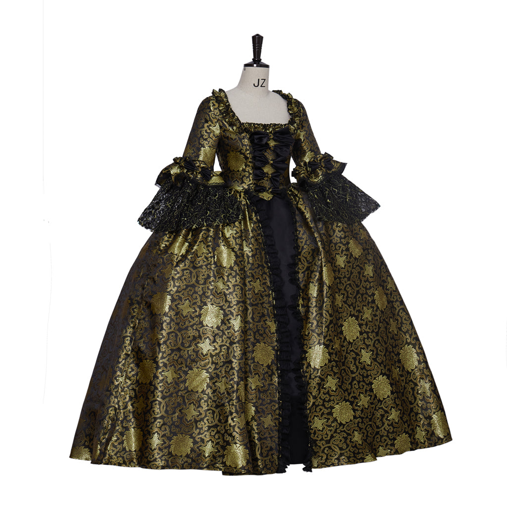 18th Gothic Rococo Inspired Long Length Prom Dress Flare Cuff Sleeve Party Costume Prom Gown Princess Shakespeare Lady Geometric Ball Gown Dark Gold Women's Royal Halloween Carnival Party Evening Dress Valentine's DayParty Masquerade Adults' Dress All