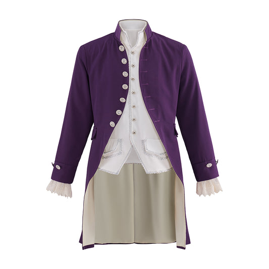Baroque Style Gold Embroidered Court Ensemble with White Ruffled Jabot Ornate Coat for Theatrical Performances  Halloween Christmas