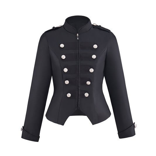 Regency Black Military Style Short Jacket with Double Row Buttons for Historical Reenactments Regency Themed Halloween Christmas