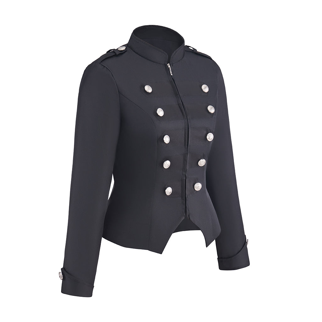 Regency Black Military Style Short Jacket with Double Row Buttons for Historical Reenactments Regency Themed Halloween Christmas