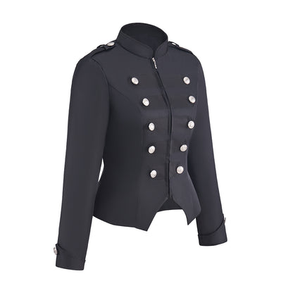 Regency Black Military Style Short Jacket with Double Row Buttons for Historical Reenactments Regency Themed Halloween Christmas