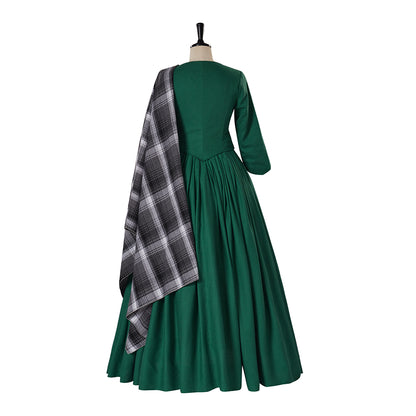 Medieval Style Emerald Green Gown with Three Quarter Sleeves for Historical Reenactments Celtic Themed Gatherings Halloween Christmas