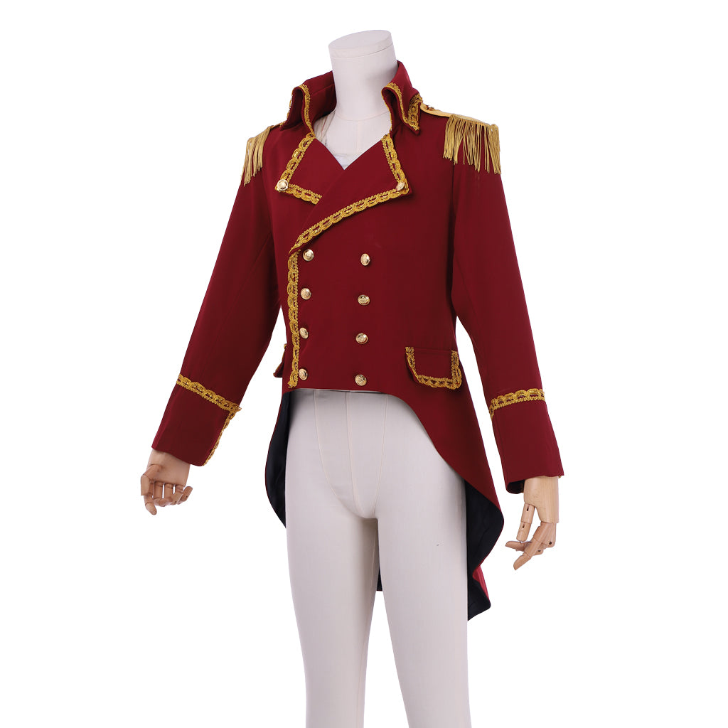 the Musical The Greatest Showman Phillip Carlyle Cosplay Costume P. T. Barnum Stage Costume Military Tailcoat Outfit Adult Halloween Christmas Party Burgundy Military Uniform With Tailcoat