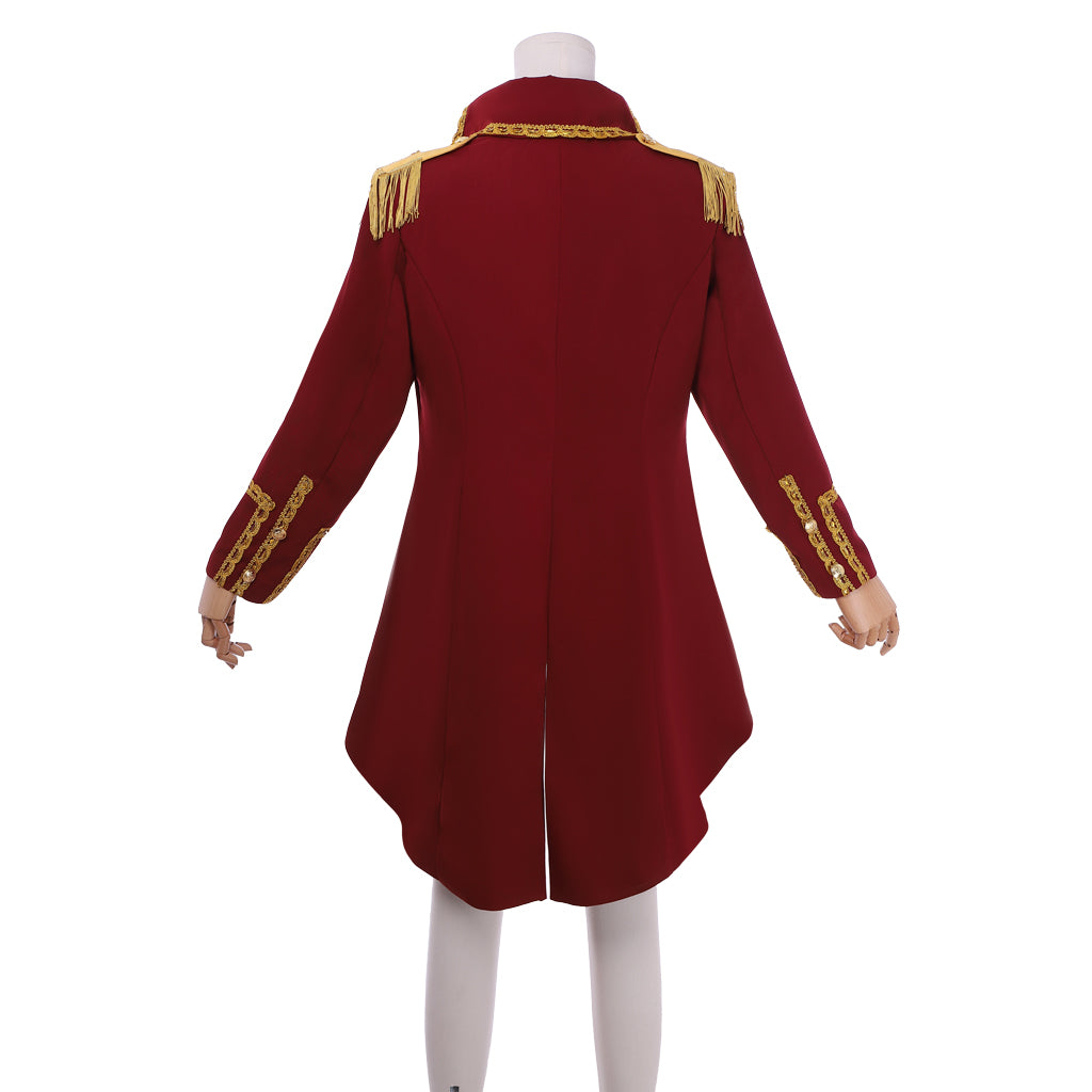 the Musical The Greatest Showman Phillip Carlyle Cosplay Costume P. T. Barnum Stage Costume Military Tailcoat Outfit Adult Halloween Christmas Party Burgundy Military Uniform With Tailcoat