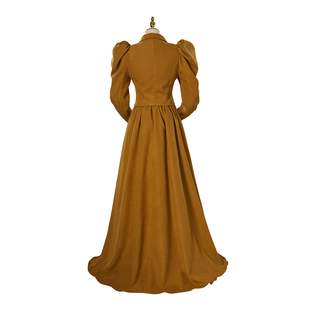 Victorian Style Tawny Brown Gown with Puff Sleeves for Historical Reenactments Cosplay Events Victorian Themed Gatherings Halloween Christmas