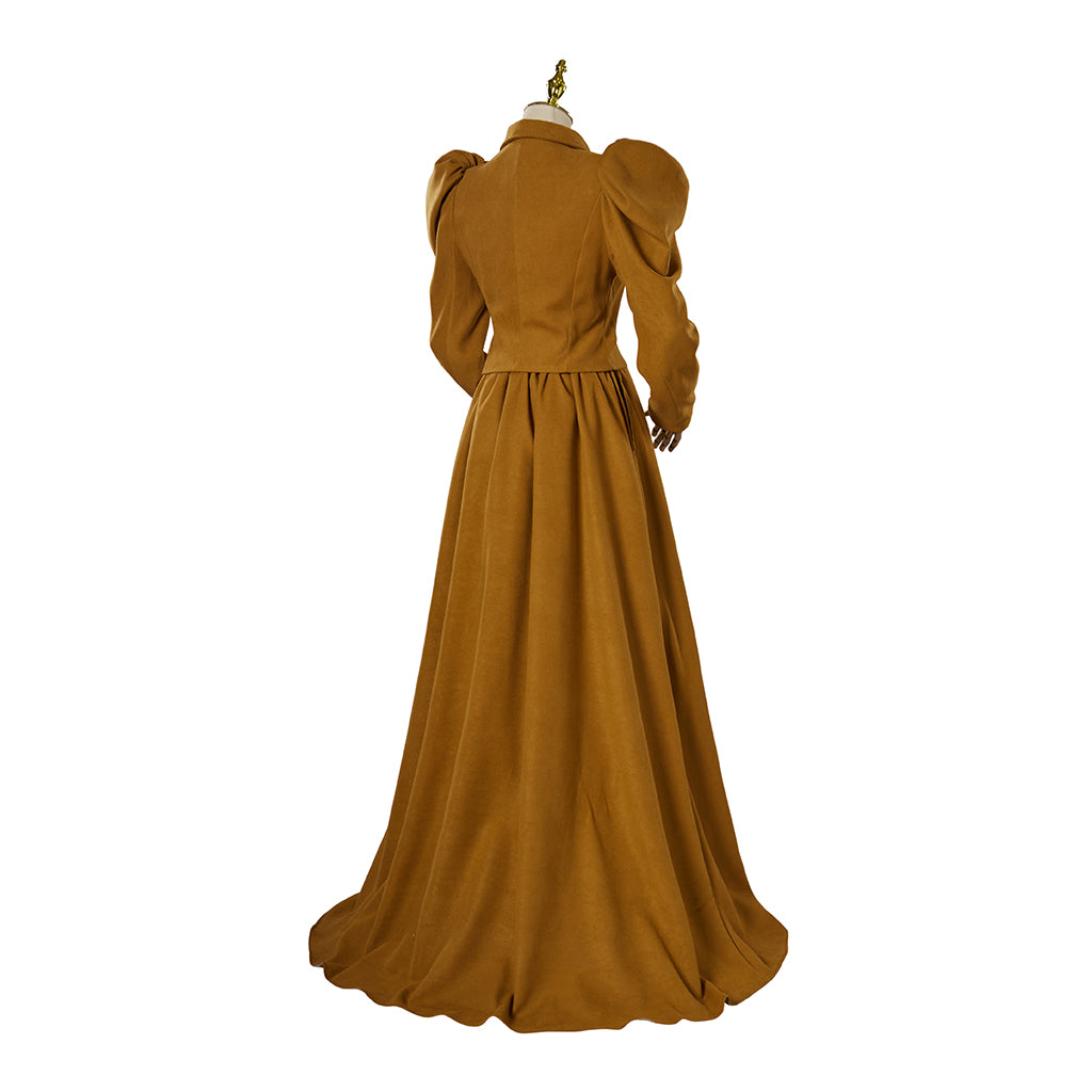 Victorian Style Tawny Brown Gown with Puff Sleeves for Historical Reenactments Cosplay Events Victorian Themed Gatherings Halloween Christmas