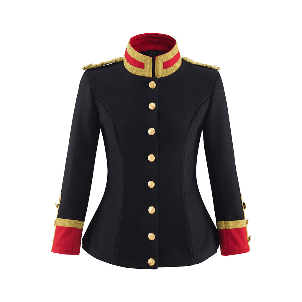 Medieval Military Inspired Black Jacket with Red Trimmed Collar and Cuffs Gold Button for Historical Reenactments Halloween Christmas
