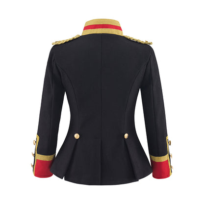 Medieval Military Inspired Black Jacket with Red Trimmed Collar and Cuffs Gold Button for Historical Reenactments Halloween Christmas