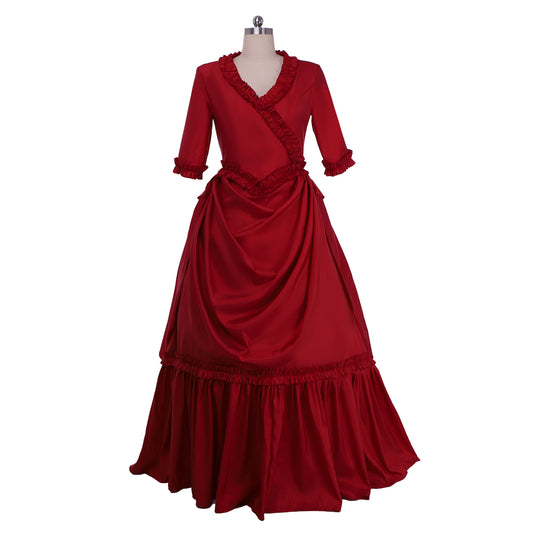 Victorian Rococo Medieval Length Dress 3/4-Length Sleeve Ball Gown Solid Color Ball Gown Red Women's Royal Halloween Carnival Party Evening Dress Valentine's DayParty Masquerade Adults' Dress All