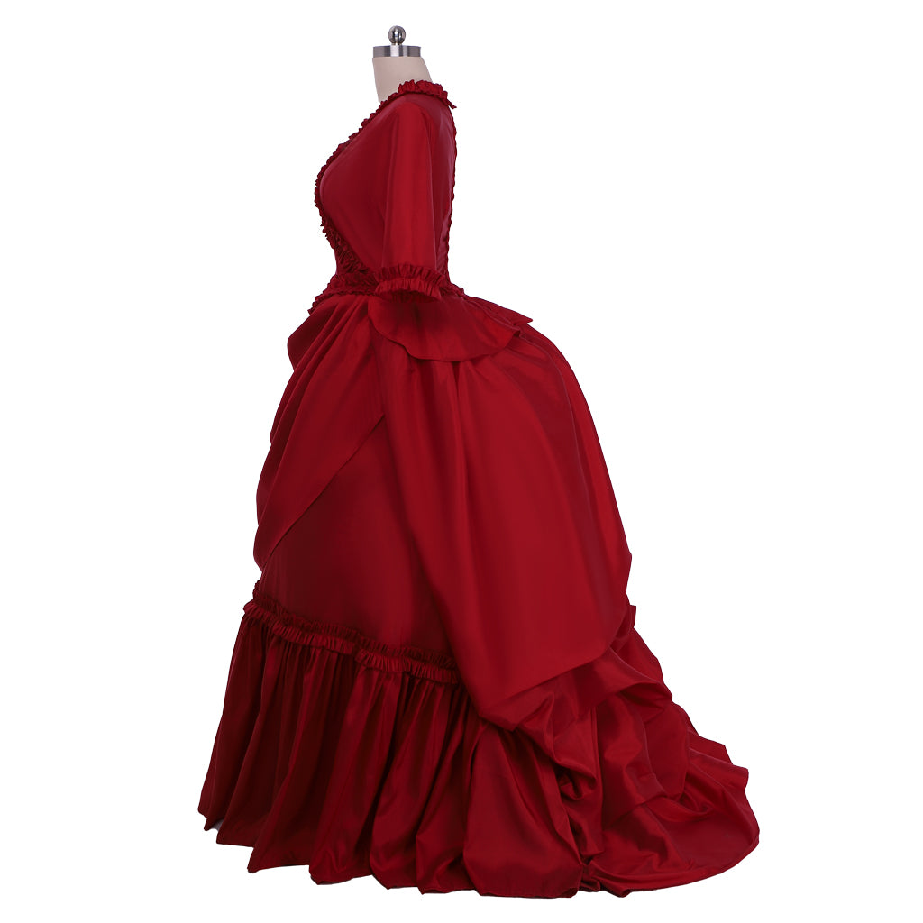 Victorian Rococo Medieval Length Dress 3/4-Length Sleeve Ball Gown Solid Color Ball Gown Red Women's Royal Halloween Carnival Party Evening Dress Valentine's DayParty Masquerade Adults' Dress All