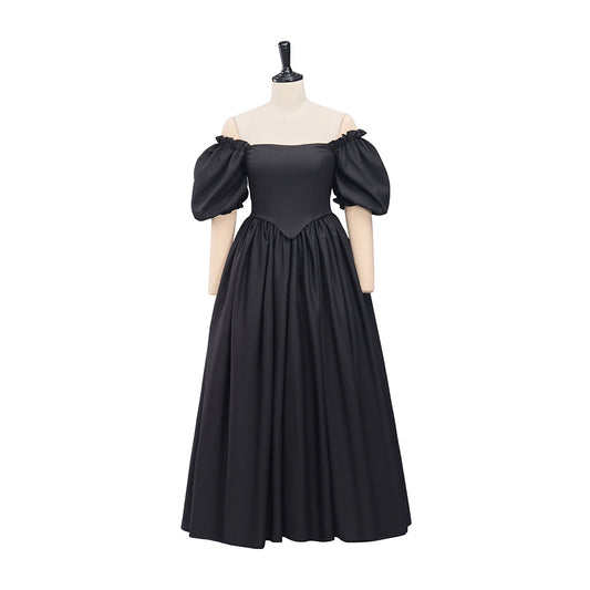 Medieval Style Off-shoulder Puff-sleeved White Maxi Dress for Historical Reenactments Medieval Themed Gatherings Halloween Christmas