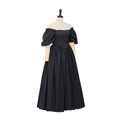 Medieval Style Off-shoulder Puff-sleeved White Maxi Dress for Historical Reenactments Medieval Themed Gatherings Halloween Christmas