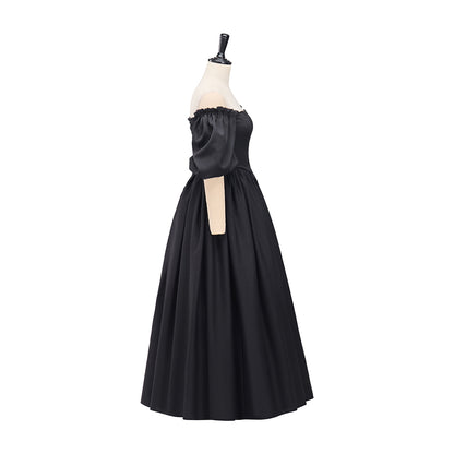 Medieval Style Off-shoulder Puff-sleeved White Maxi Dress for Historical Reenactments Medieval Themed Gatherings Halloween Christmas