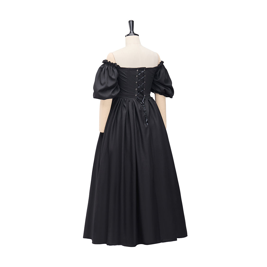 Medieval Style Off-shoulder Puff-sleeved White Maxi Dress for Historical Reenactments Medieval Themed Gatherings Halloween Christmas