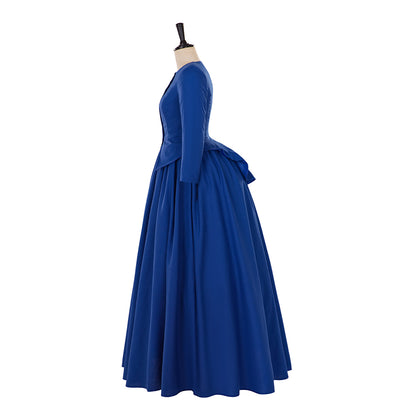Medieval Style Royal Blue Gown with Long Sleeves Buttoned Back Fitted Waist and Full Skirt for Historical Reenactments  Halloween or Christmas
