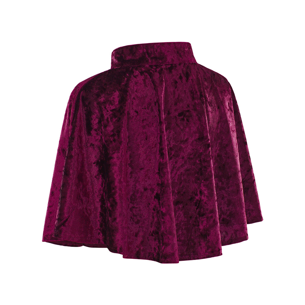 Medieval Style Deep Magenta Velvet Capelet with Black Bow Neckline for Historical Reenactments Cosplay Events Medieval Halloween Christmas