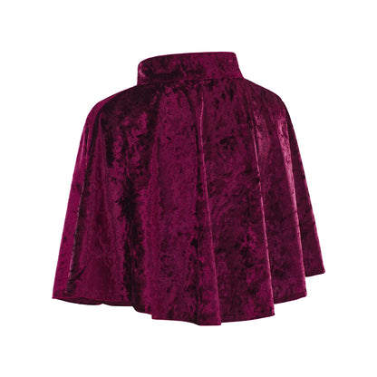 Medieval Style Deep Magenta Velvet Capelet with Black Bow Neckline for Historical Reenactments Cosplay Events Medieval Halloween Christmas
