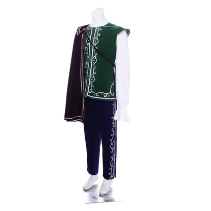 Medieval Men's Green Vest with Cloak Medieval Cosplay Stage Costume Adult Halloween Party Themed Outfit