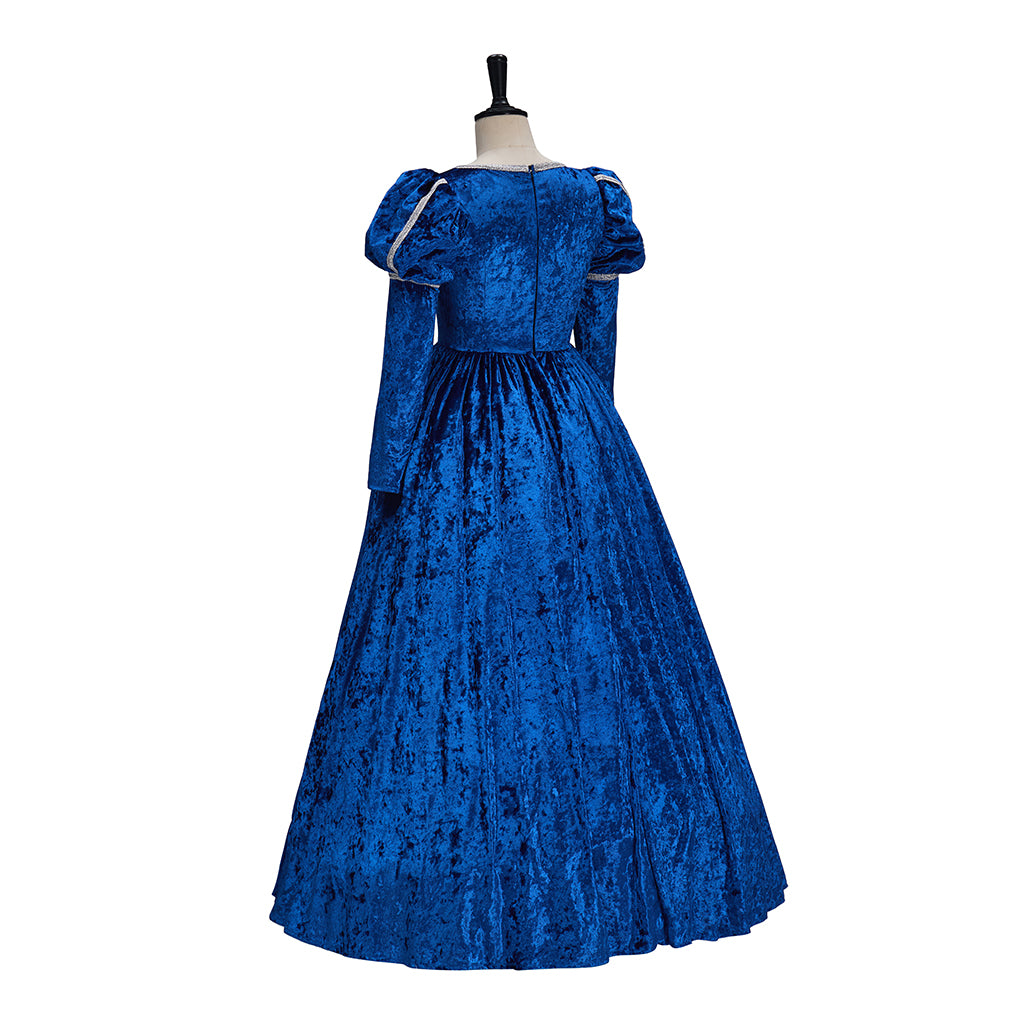 Medieval Style Royal Blue Velvet Gown with Square Neckline Long Sleeves for Historical Medieval Cosplay Theatrical Performances Halloween Christmas