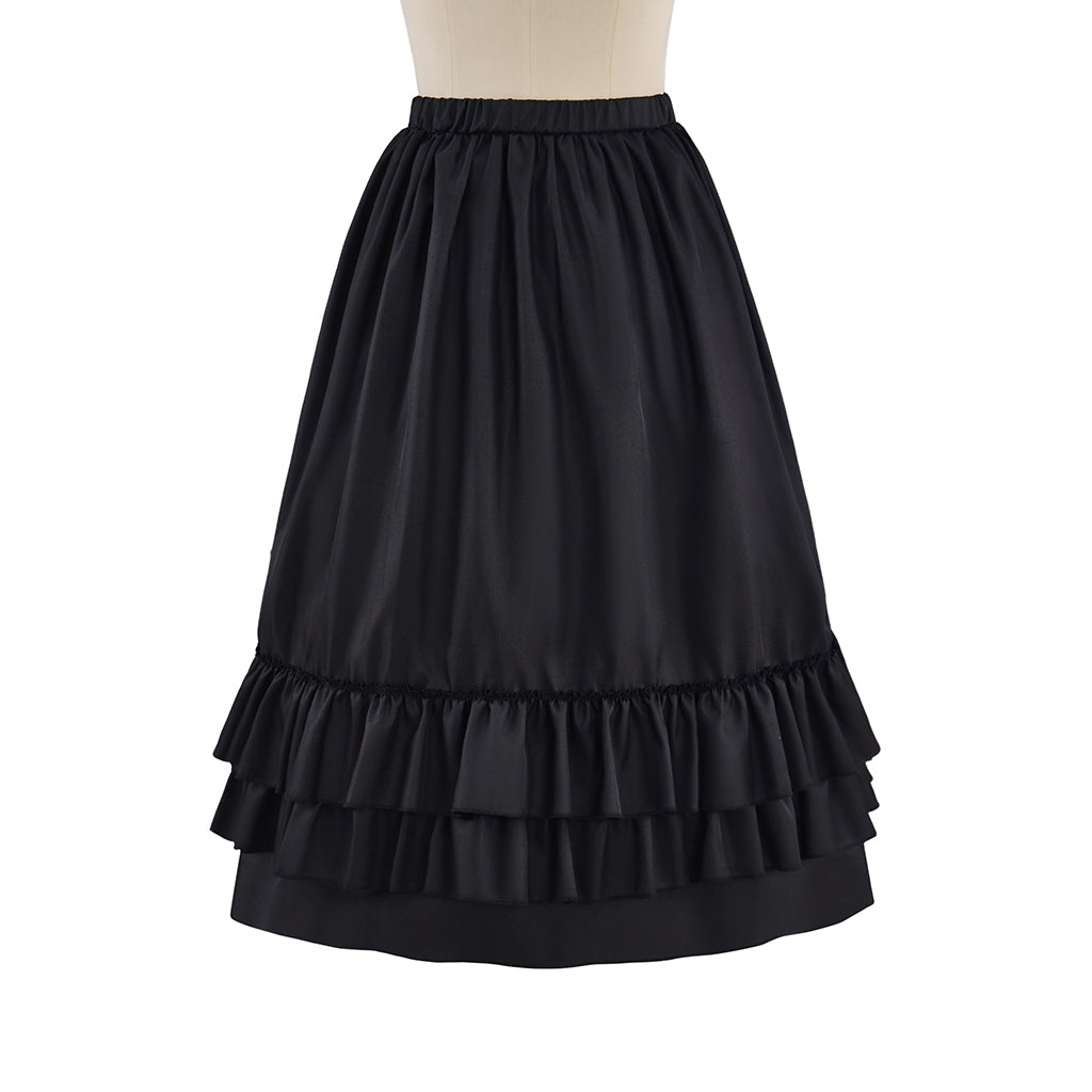 Victorian Style Black Satin Layered Ruffled Bustle Skirt for Historical Reenactments Royal Court Themed Gatherings Halloween Christmas