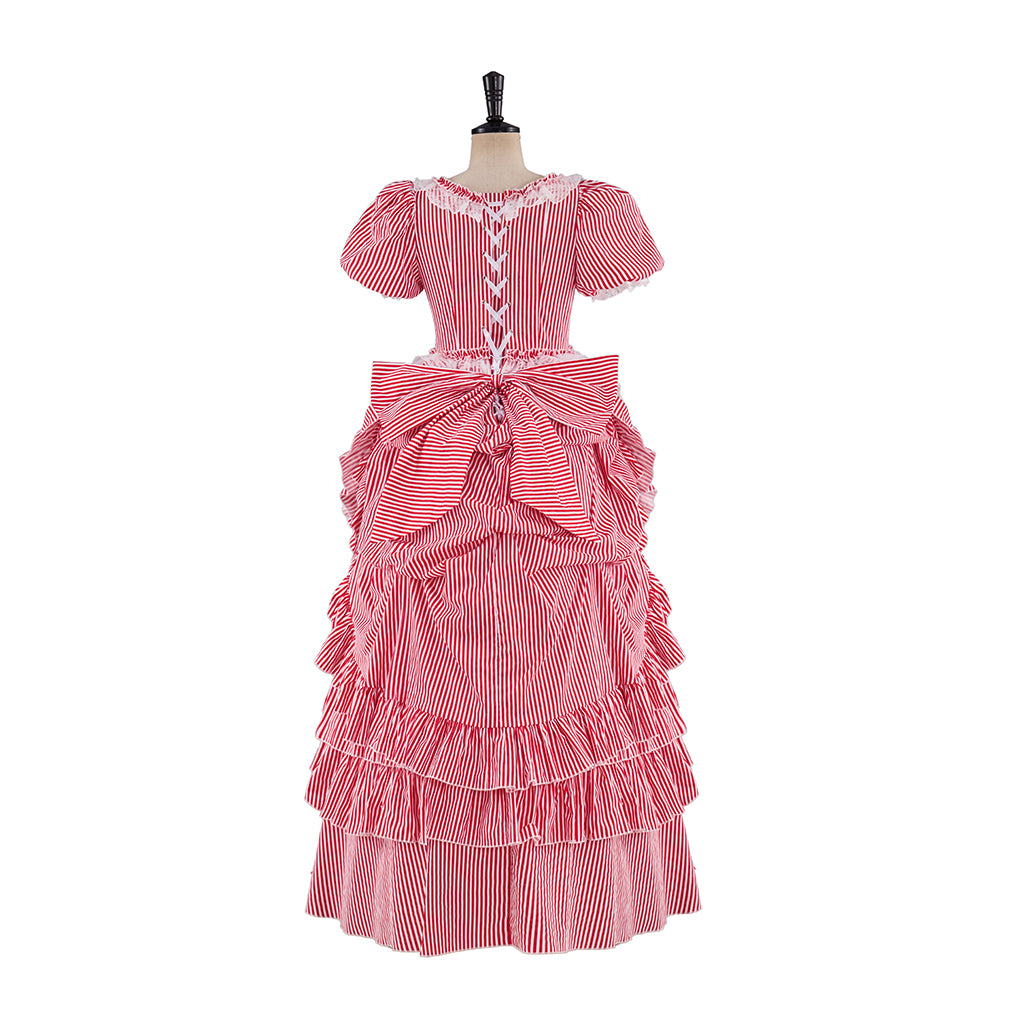 Renaissance Blush Pink Puff Sleeved Tiered Ruffled Satin Gown for Historical Reenactments Theatrical Performances  Halloween Celebrations