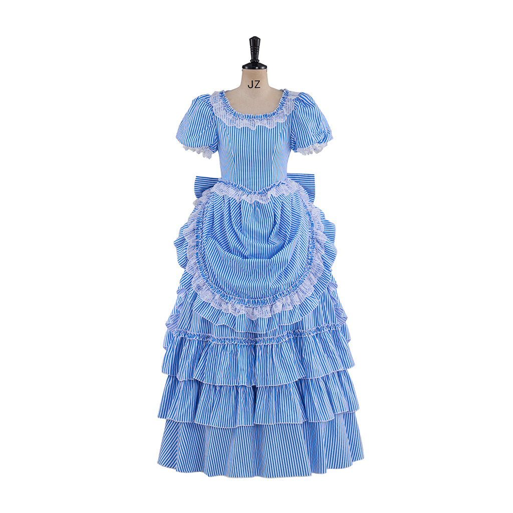 Renaissance Blush Pink Puff Sleeved Tiered Ruffled Satin Gown for Historical Reenactments Theatrical Performances  Halloween Celebrations
