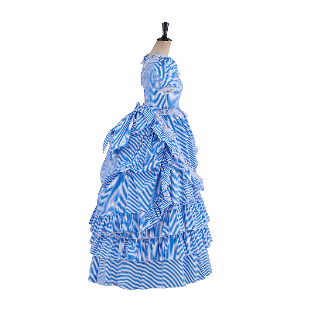 Renaissance Blush Pink Puff Sleeved Tiered Ruffled Satin Gown for Historical Reenactments Theatrical Performances  Halloween Celebrations