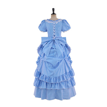 Renaissance Blush Pink Puff Sleeved Tiered Ruffled Satin Gown for Historical Reenactments Theatrical Performances  Halloween Celebrations