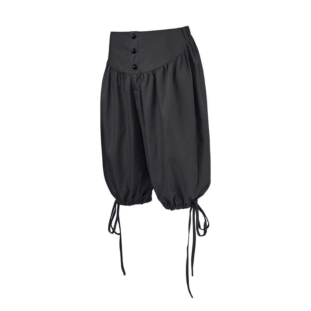 Medieval Style Black Breeches with High Waist Button Front and Ankle Ties for Historical Reenactments Cosplay Events Halloween